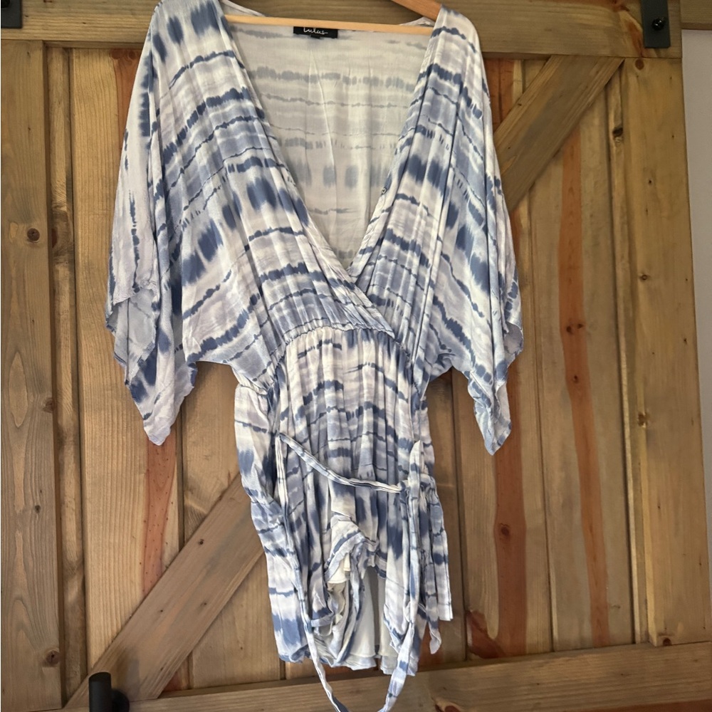 Blue and White Tie-Dye Kimono Top